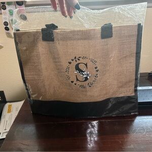 Personalized Tote Bag Letter “S” NWT Black And Tan